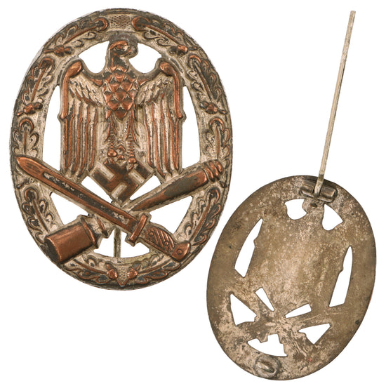 Original German WWII General Assault Badge in Silver - Rare Solid CupAl Construction, Unknown Maker Original Items