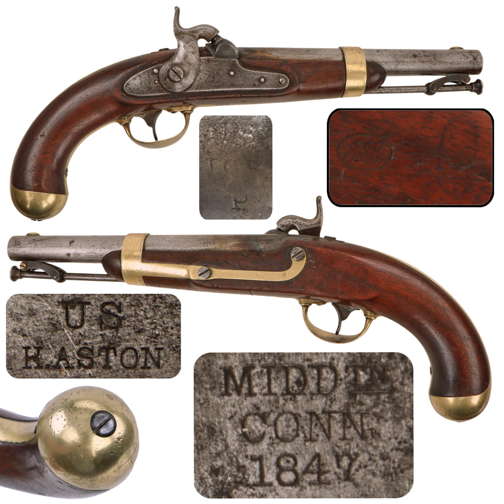 Original U.S. Model 1842 Percussion Cavalry Pistol by H. Aston & Co. with 1846 Dated Barrel and 1847 Dated Lock Original Items