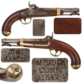 Original U.S. Model 1842 Percussion Cavalry Pistol by H. Aston & Co. with 1846 Dated Barrel and 1847 Dated Lock