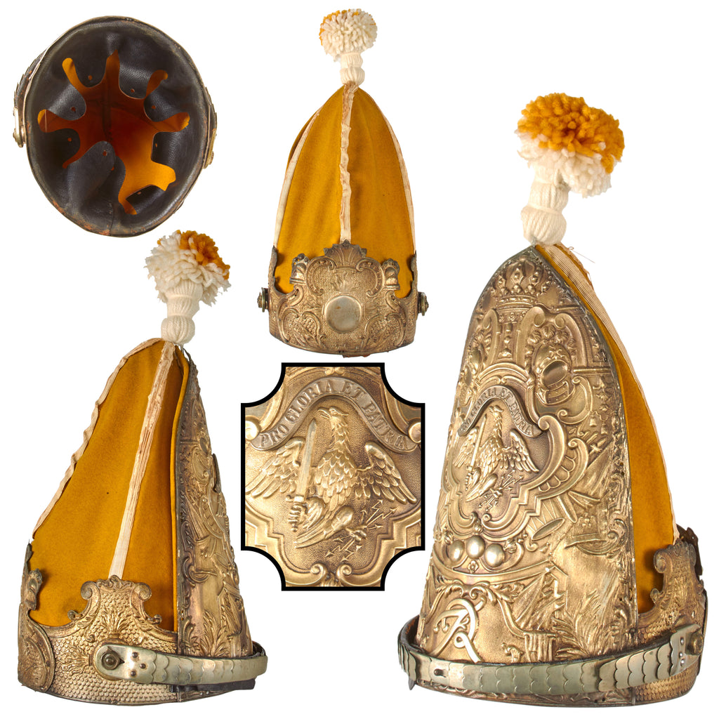 Original Imperial German Late 19th Century Prussian Model 1894 Fusilier Battalion 1st Foot Guards Grenadiers Mitre Cap with Chinscales & Pom-Pom