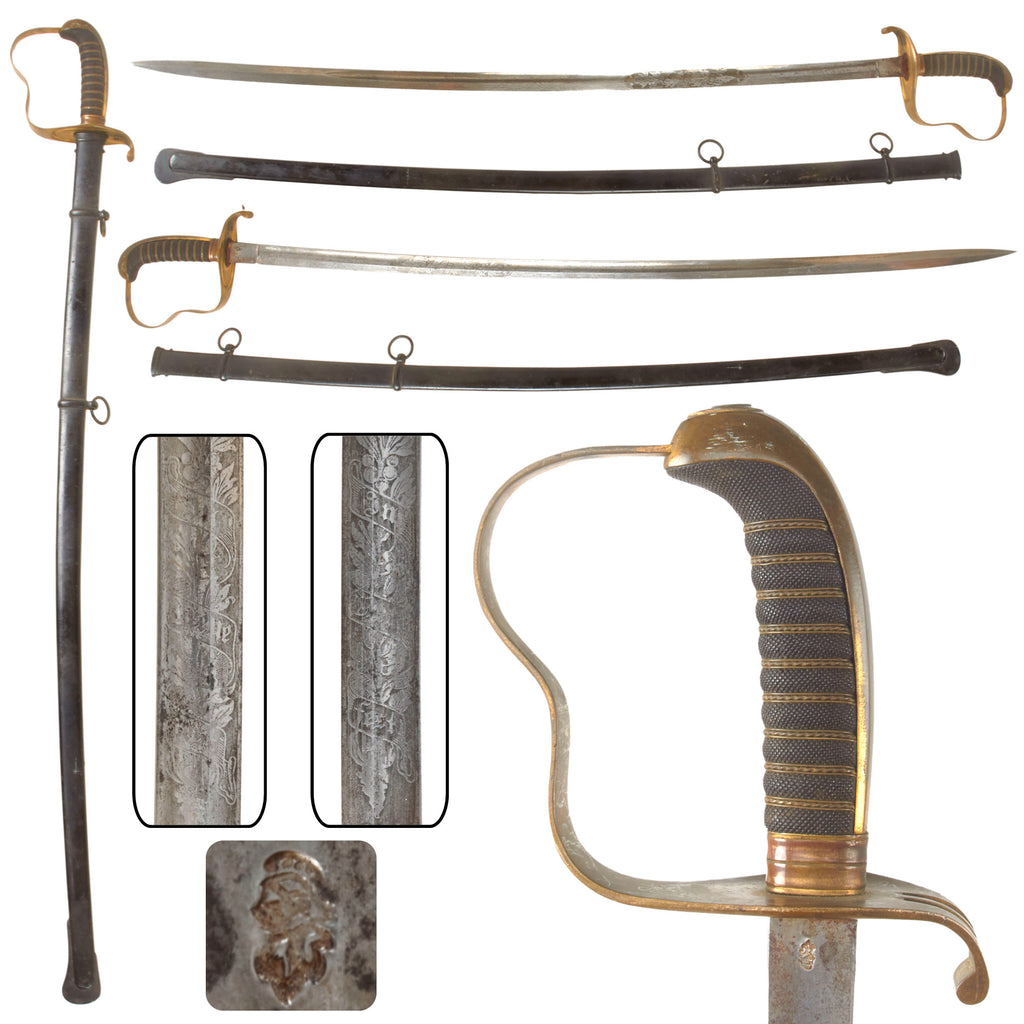 Original German WWI Bavarian Infantry NCO Double Etched Dove Head Sword with Sharkskin Grip and Scabbard by Weyersberg, Kirschbaum &amp; Cie. - Excellent Condition