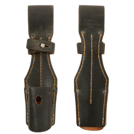 German WWII Europen Made Leather Mounted Pattern Bayonet Frog with Securing Loop with Maker Markings