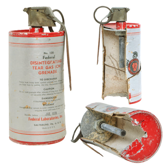 Original U.S. Cold War Federal Laboratories Tear Gas Grenade Cutaway - Inert EOD Sample Room Specimen - Dated July 1970