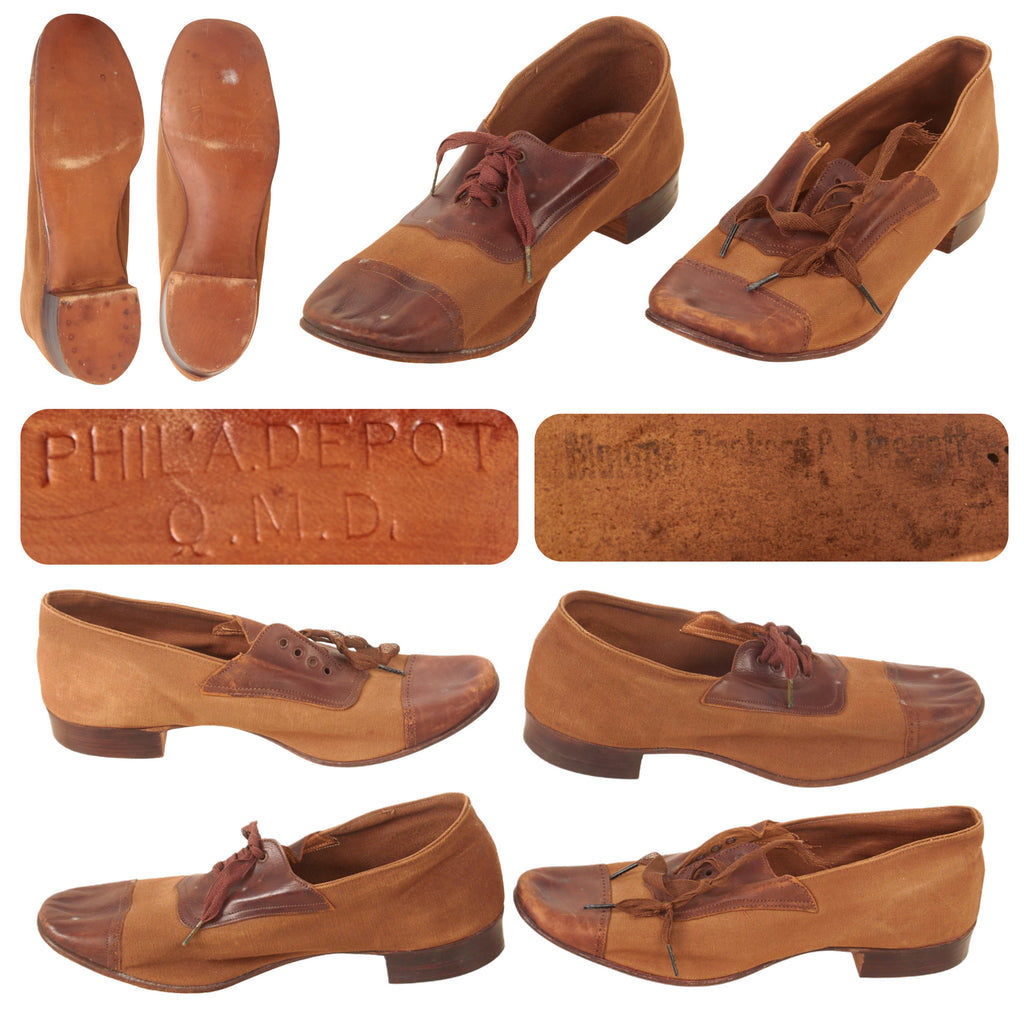 Original U.S. Indian Wars Model 1886 Barracks Shoes with Original Laces & Contract Stamp - Matched Pair - Size 7 Original Items