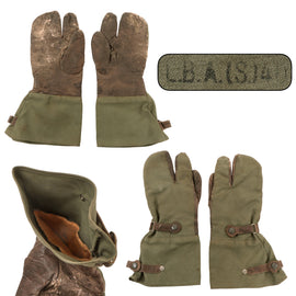 Original German WWII Matched Pair of Luftwaffe LBA Marked Canvas & Leather Flight Gloves - Dated 1940