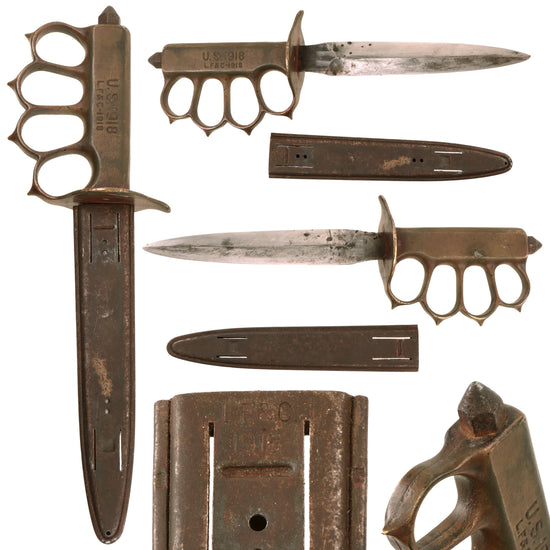 Original U.S. WWI Model 1918 Mark I Trench Knife by L. F. & C. with Matching Steel Scabbard Original Items