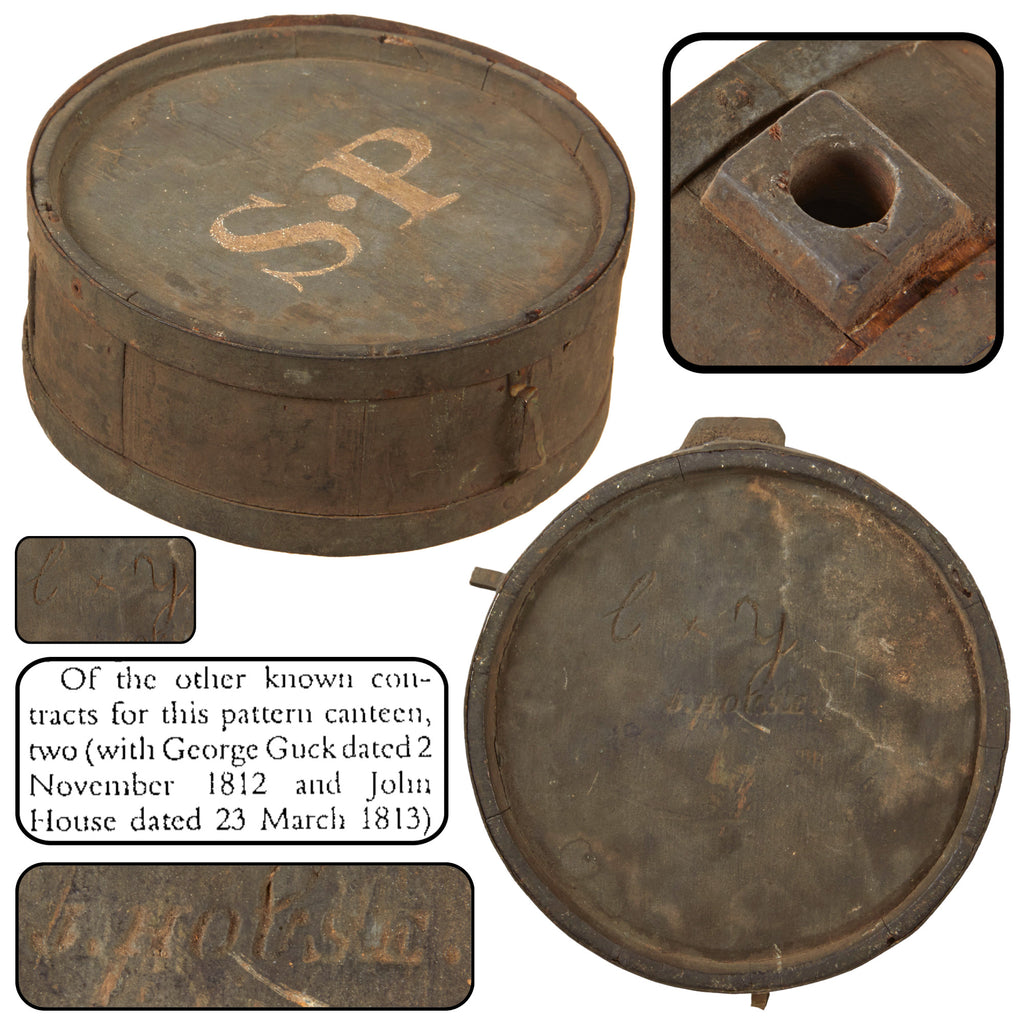 Original U.S. War of 1812 John House March 1813 Contract Barrel Drum Style Canteen with Painted & Carved Initials