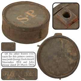Original U.S. War of 1812 John House March 1813 Contract Barrel Drum Style Canteen with Painted & Carved Initials