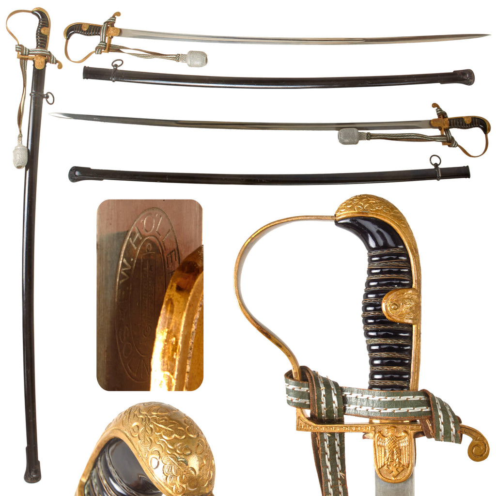 Original German WWII Heer Army Officer Dove Head Sword by F.W. Höller of Solingen with Scabbard and Troddel Knot