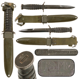 Original U.S. WWII Blade Marked Second Pattern M3 Fighting Knife by Camillus with M8 Scabbard by B.M. Co.