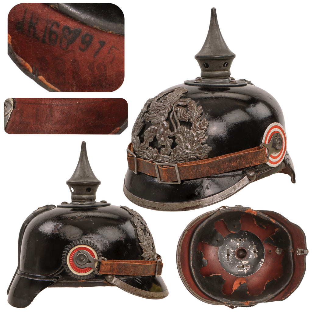 Original German WWI Hessian Unit-Marked M1915 Infantry EM/NCO Pickelhaube Spiked Helmet - Nr. 168 Infanterie Regiment (5. Grossherzog Hessisches)