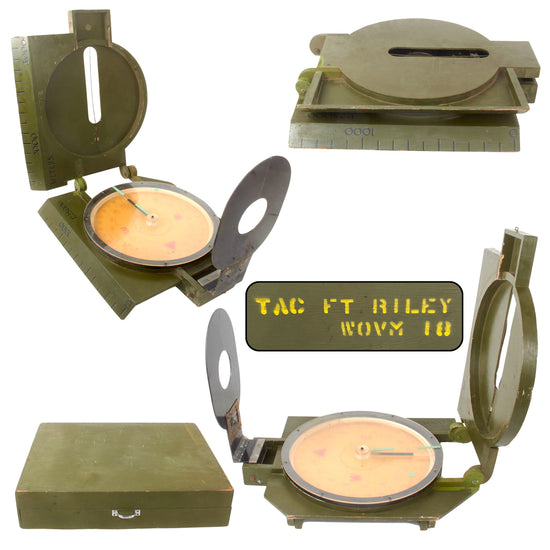 Original U.S. Vietnam War Era Fort Riley TAC M-1950 Lensatic Compass Oversized Classroom Familiarization Training Aid in Original Transit Chest Original Items