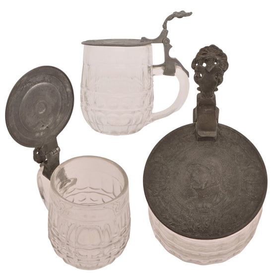 Original Imperial German WWI Era Lidded Glass Beer Stein with Otto von Bismarck on Lid Original Items