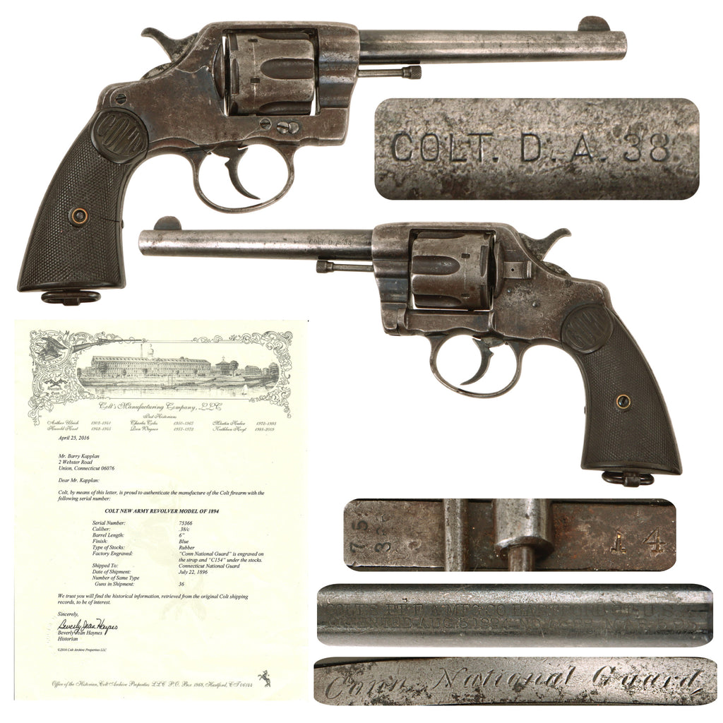 Original Spanish-American War "Conn National Guard" Factory Engraved U.S. Colt Model 1894 "New Army" D.A. 38 Revolver Serial 75366 with Factory Letter - Made In 1896 Original Items