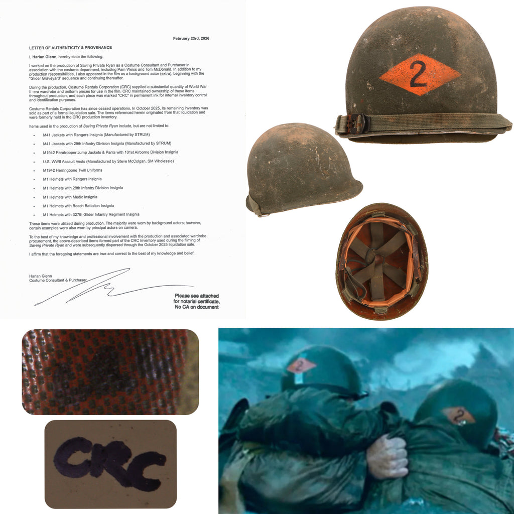 Original U.S. M1 Helmet Used in Saving Private Ryan – 2nd Ranger Battalion – With Copy of Notarized Letter of Authenticity