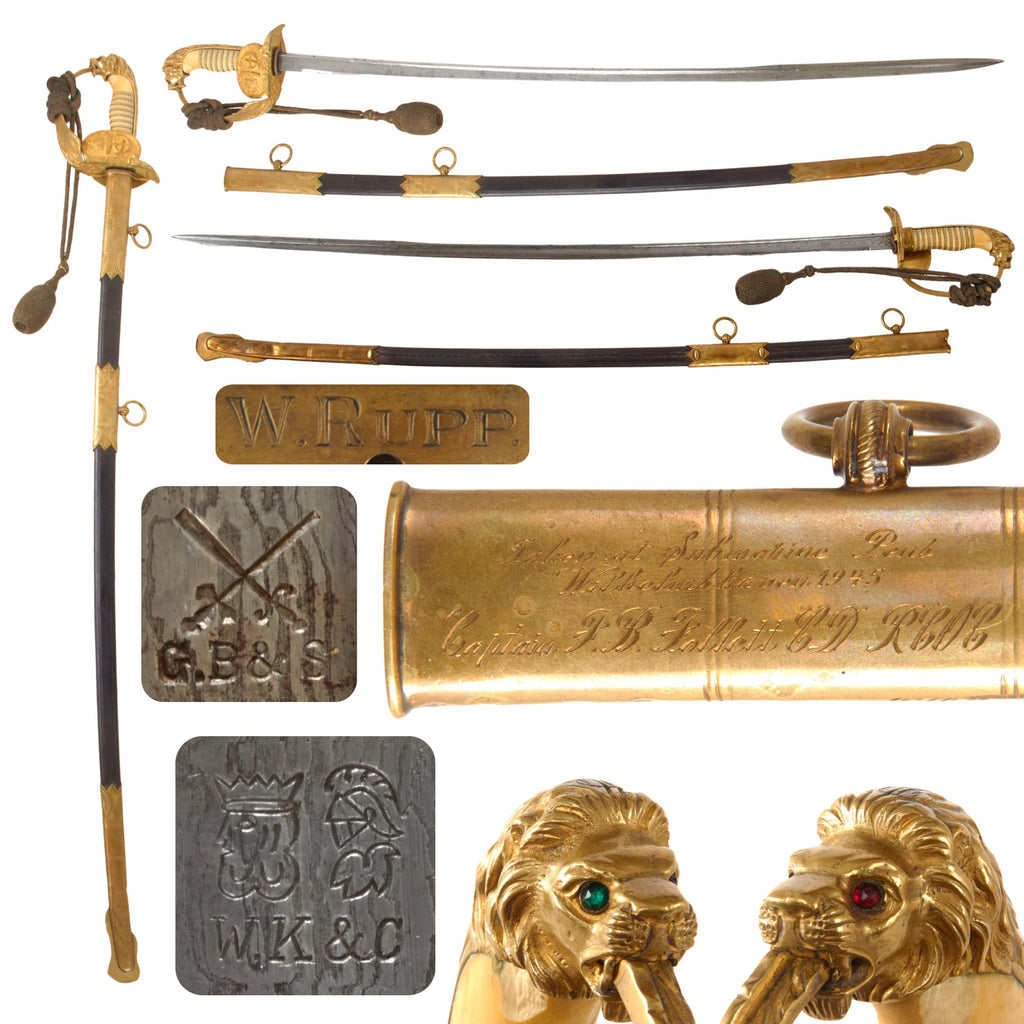 Original Imperial German WWI Engraved Kaiserliche Marine Officer's Damascus Sword Captured at Wilhelmshaven Submarine Pens in 1945 and Presented to Canadian Officer Fred Bertram Follett CD, RCOC Original Items