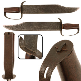 Original U.S. Civil War Confederate Arsenal Type D-Guard Bowie Knife with Large Blade & Possibly-Replaced Grip - Unusual Pinned Pommel