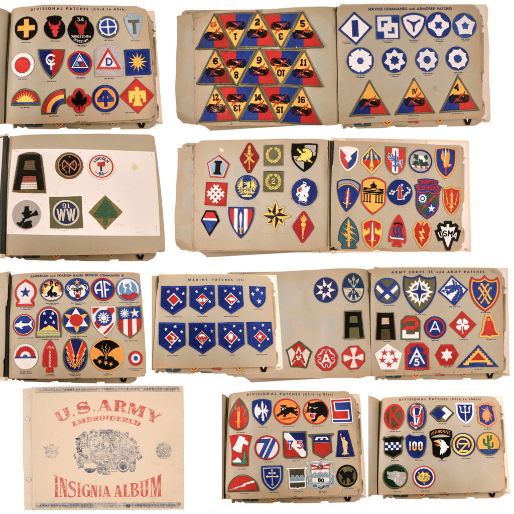Original U.S. WWII Era U.S. Army Embroidered Insignia Album with 352 Patches Total with Some Custom Additions - 11 ½ x 15 ½” Original Items