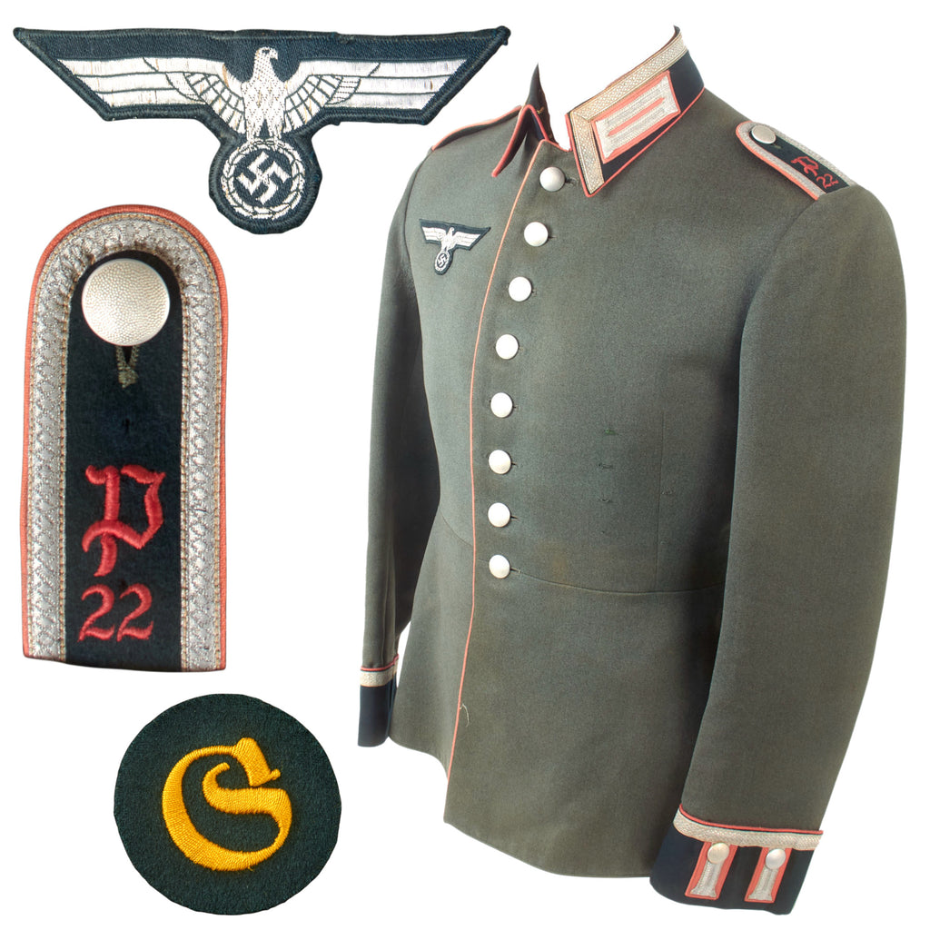 Original German WWII Heer Army 22nd Panzerjäger Battalion Unteroffizier NCO M35 Waffenrock Dress Tunic with Schirrmeister Trade Badge