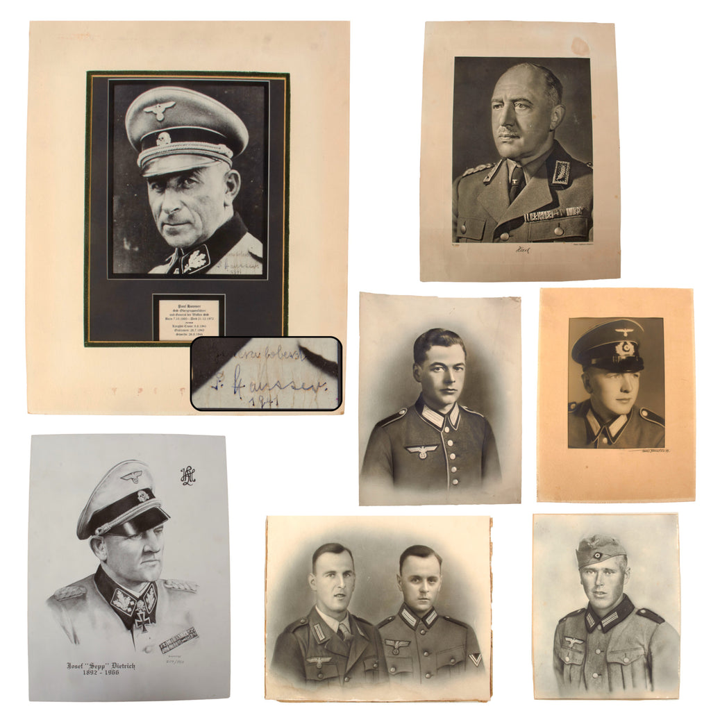 Original German WWII Group of Portraits & Signed Print Including Signed Portrait of SS Leader Paul Hausser & Konstantin Hierl - 7 Items Total
