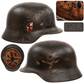 Original German WWII Luftwaffe Double Decal M35 Steel Helmet with 1939 Dated 57cm Liner, Stamped ET64