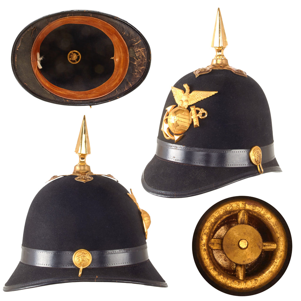 Original U.S. Spanish American War Marine Corps Officer M1890 Spiked Helmet by Horstmann Brothers of Philadelphia - - Size 6 7/8 Original Items