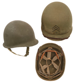 Original U.S. WWII McCord M1 Fixed Bale Front Seam Helmet with Rare Named Hawley Paper Liner Named to 93rd Bombardment Group Sergeant Doyle Shoup