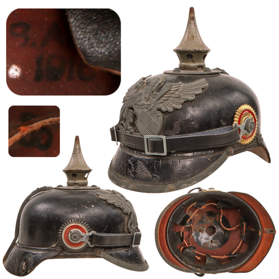 Original Imperial German WWI Grand Duchy of Baden M1915 Infantry EM/NCO Pickelhaube Helmet - Dated 1916 - Size 55