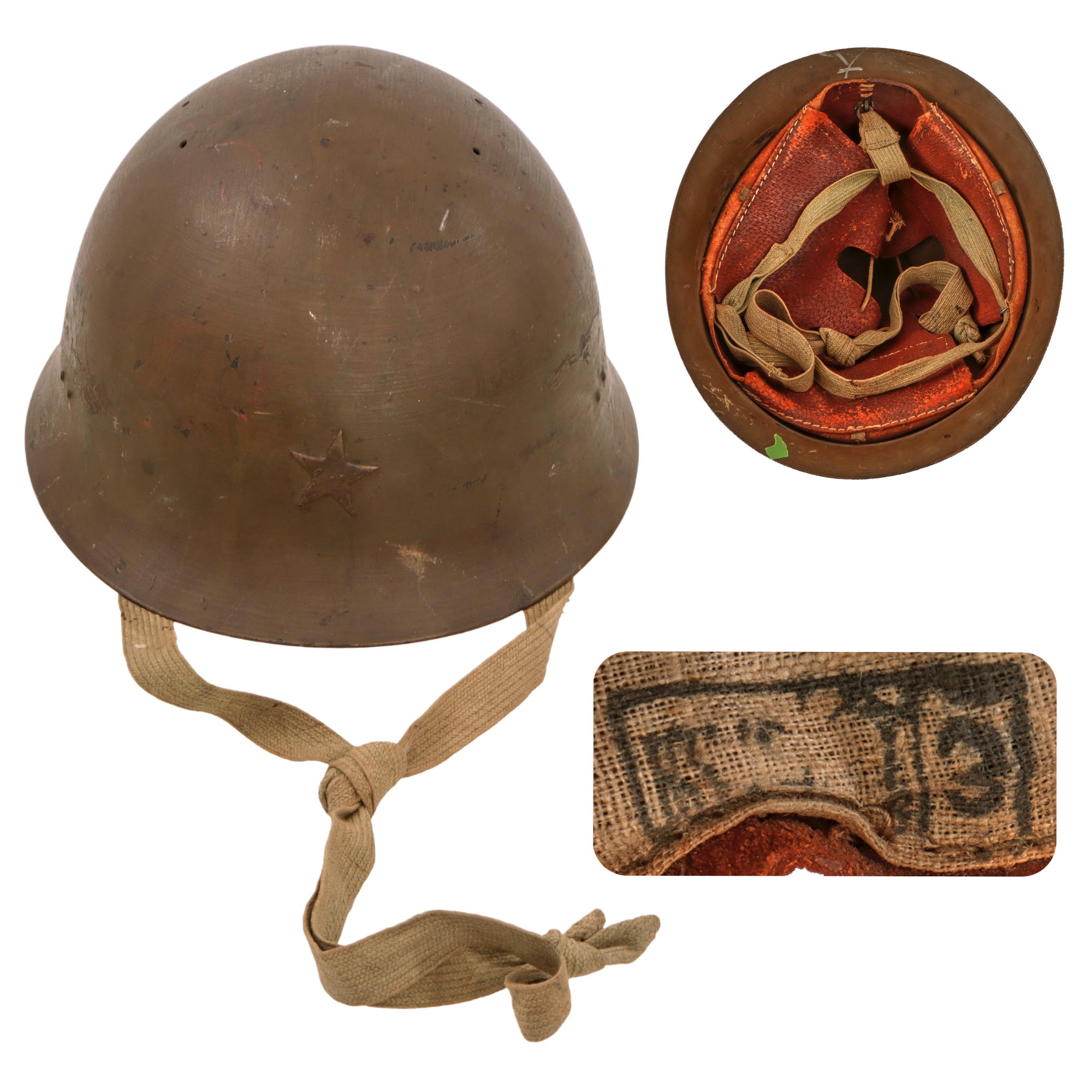 Original Japanese WWII Type 90 Army Helmet with Complete Liner and