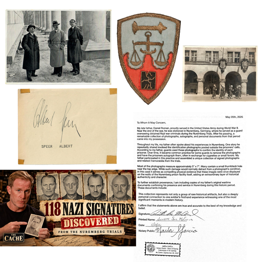 Original Nuremberg Trials Signature of Minister of Armaments and War Production Albert Speer - Obtained Directly from a U.S. Army Guard, 1945–1946 - As Seen on The Cache with Alex Cranmer