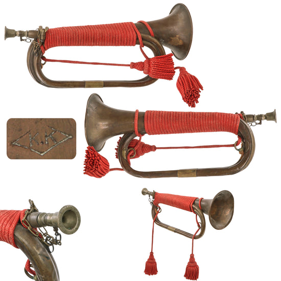 Original WWII Imperial Japanese Army Brass Bugle with Red Cord & Maker’s Stamp - Excellent