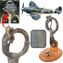 Original British WWII RAF Supermarine Spitfire AH8068 Aircraft Control Stick Yoke on Display Base with Small Model