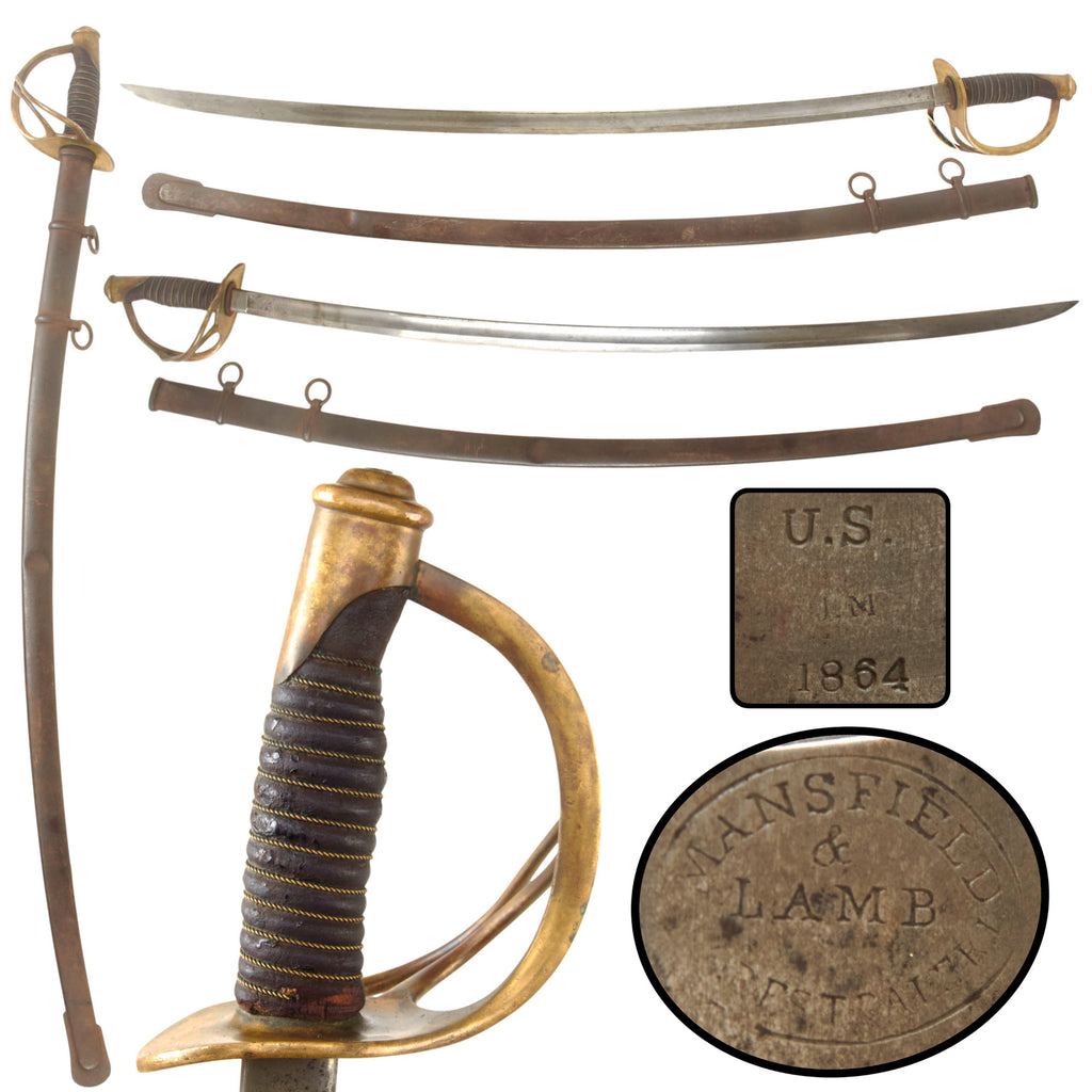 Original U.S. Civil War Era M1860 Light Cavalry Saber by Mansfield and Lamb with Incorrect Model 1906 Scabbard - Dated 1864 Original Items