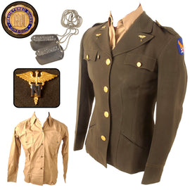 Original U.S. WWII AAF Army Nurse Corps Officer’s Uniform Jacket, Shirt and Dog Tag Set with Army Air Forces Patch & Enamel Pins - Esther B. Jones