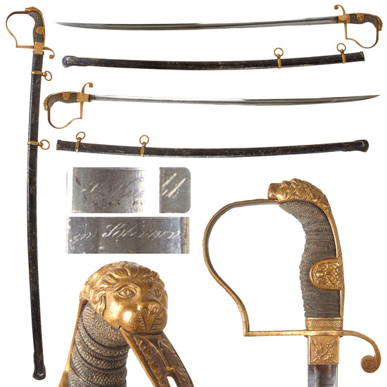 Original Imperial German WWI Cavalry Officer's Triple-Etched Lion Head Sword by Peter Knecht of Solingen with Scabbard