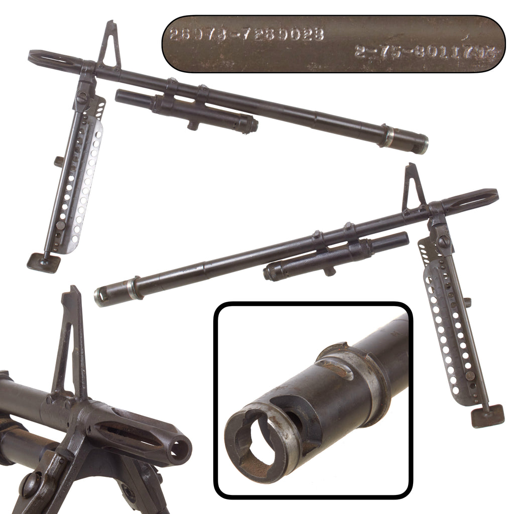 Original U.S. Vietnam War M60 Machine Gun Live Barrel Assembly with Flash Hider, Bipod, Front Sight, and Gas Regulator Original Items