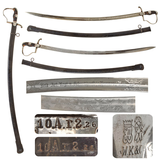 Original Imperial German Pre-WWI Feldartillerie-Regiment „von Scharnhorst“ (1. Hannoversches) Nr. 10 Triple-Etched NCO Dove's Head Sword by W.K. & C. with Matching Unit-Marked Scabbard Original Items