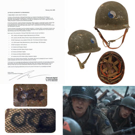 Original U.S. M1 Helmet Used in Steven Spielberg’s Saving Private Ryan with 29th Infantry Division Insignia and Copy of Notarized Letter of Authenticity