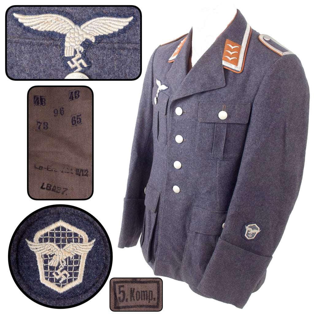 Original German WWII Luftwaffe Signals Feldwebel NCO Four Pocket Tuchrock Service Tunic with Droop Tail Eagle & Motor Vehicle Driver Trade Badge - Unit-Marked