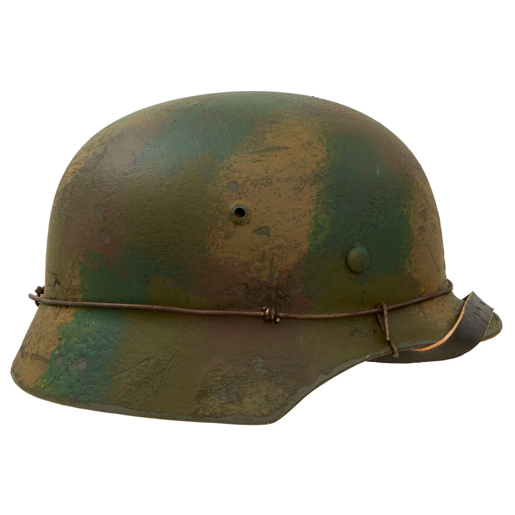 German WWII M35 Normandy Camouflage Custom Painted Steel Helmet - Stahlhelm 25 WW2 M1935 International Military Antiques