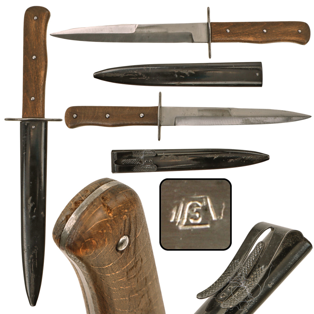 Original German WWII Luftwaffe Fallschirmjäger Fighting Knife with Scabbard - Weimar Eagle 5 Marked Original Items