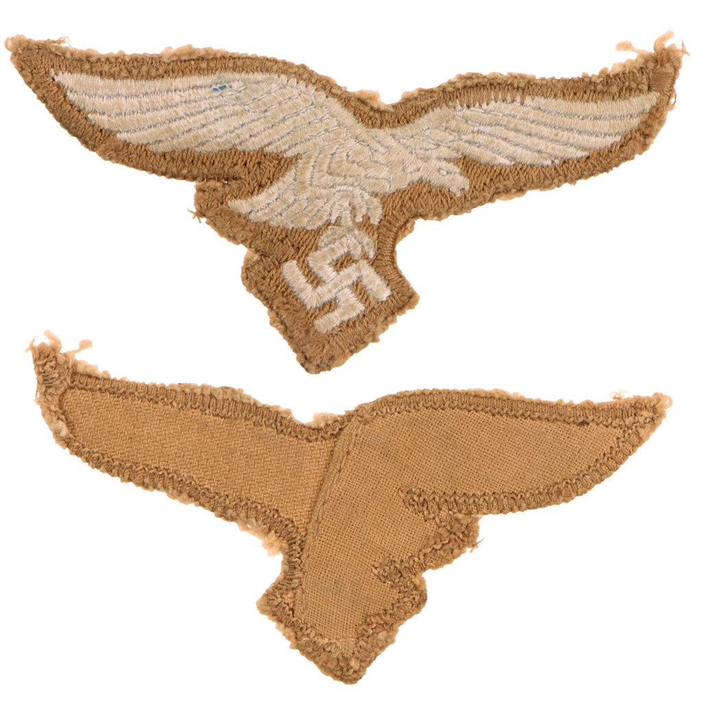Original German WWII Luftwaffe Tropical EM/NCO Breast Eagle on Tan Cloth - Uniform Removed Original Items