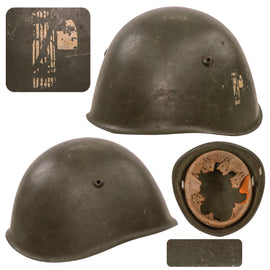 Original WWII Italian M33 Helmet marked with MVSN Fasces Insignia on Side - Stamped T84