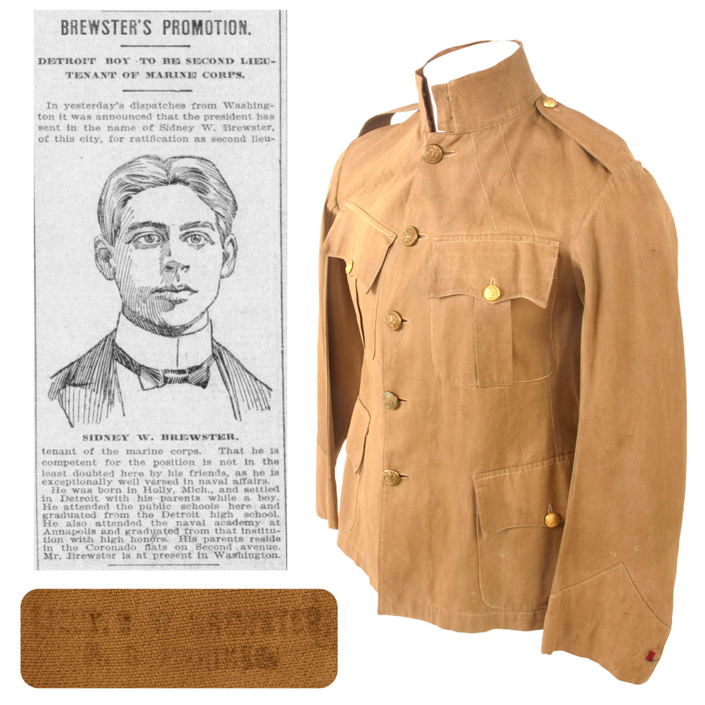 Original U.S. Spanish-American War Era Named USMC Officer’s M1898 Tropical Uniform Tunic - Marine 2nd Lieutenant Sidney W. Brewster, Founder & First Commandant of the Marine Corps League