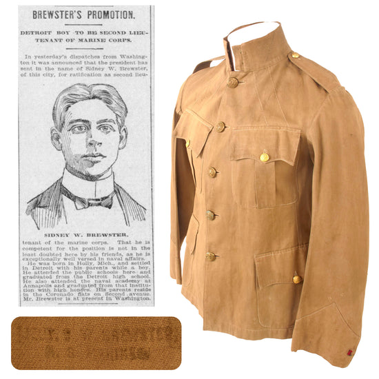 Original U.S. Spanish-American War Era Named USMC Officer’s M1898 Tropical Uniform Tunic - Marine 2nd Lieutenant Sidney W. Brewster, Founder & First Commandant of the Marine Corps League