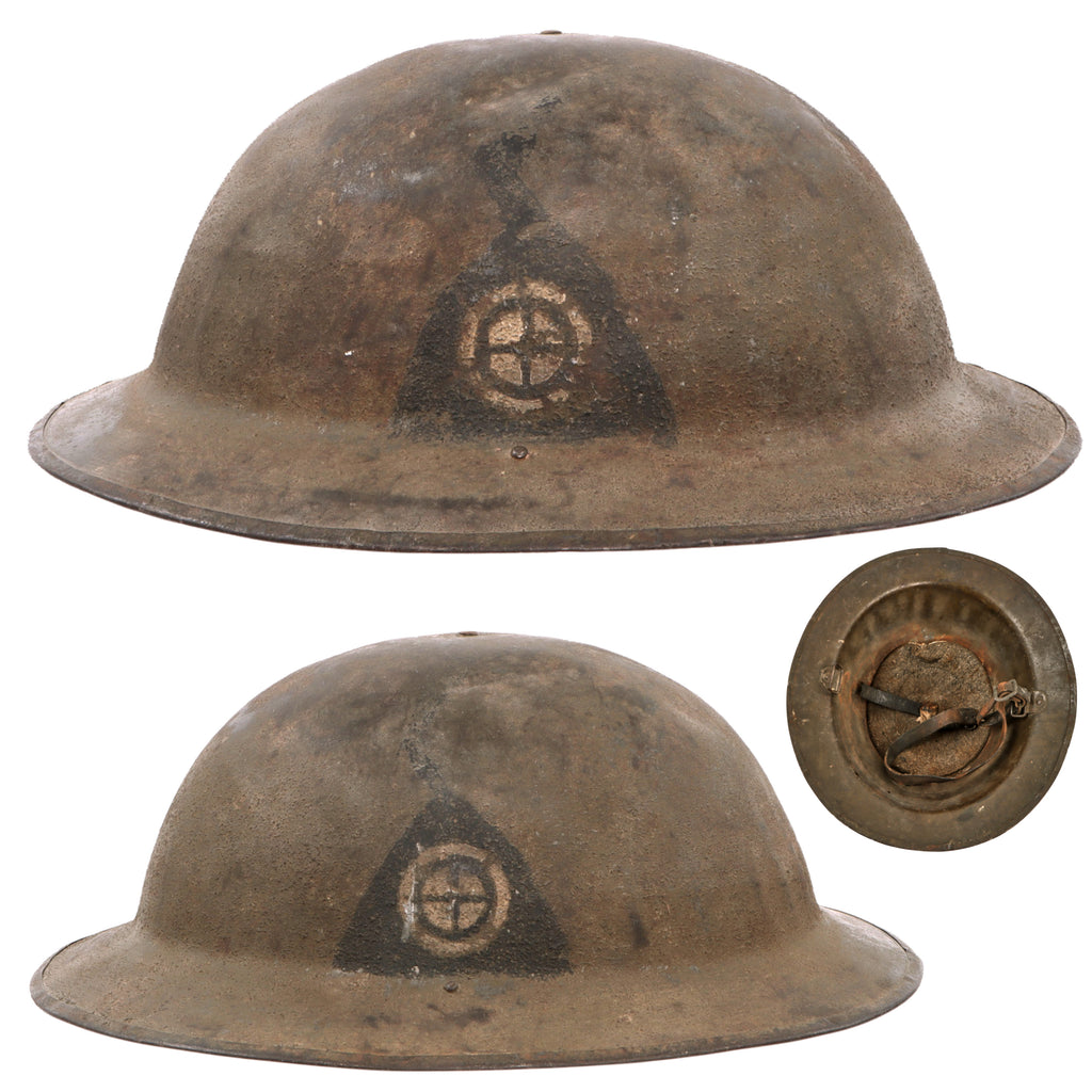 Original U.S. WWI 35th Division 110th Engineers Triangle Pattern-Painted M1917 Doughboy Helmet - Depot-Refurbished with Double Stack Bales