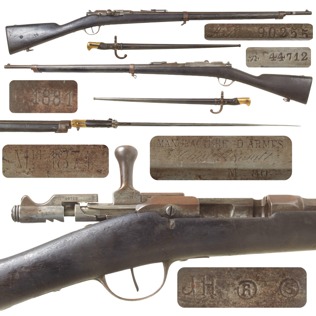 Original French Fusil Gras Modèle 1874 M80 Infantry Rifle by Châtellerault, Dated 1881, Serial No. AB 90255 with M1874 Bayonet and Scabbard