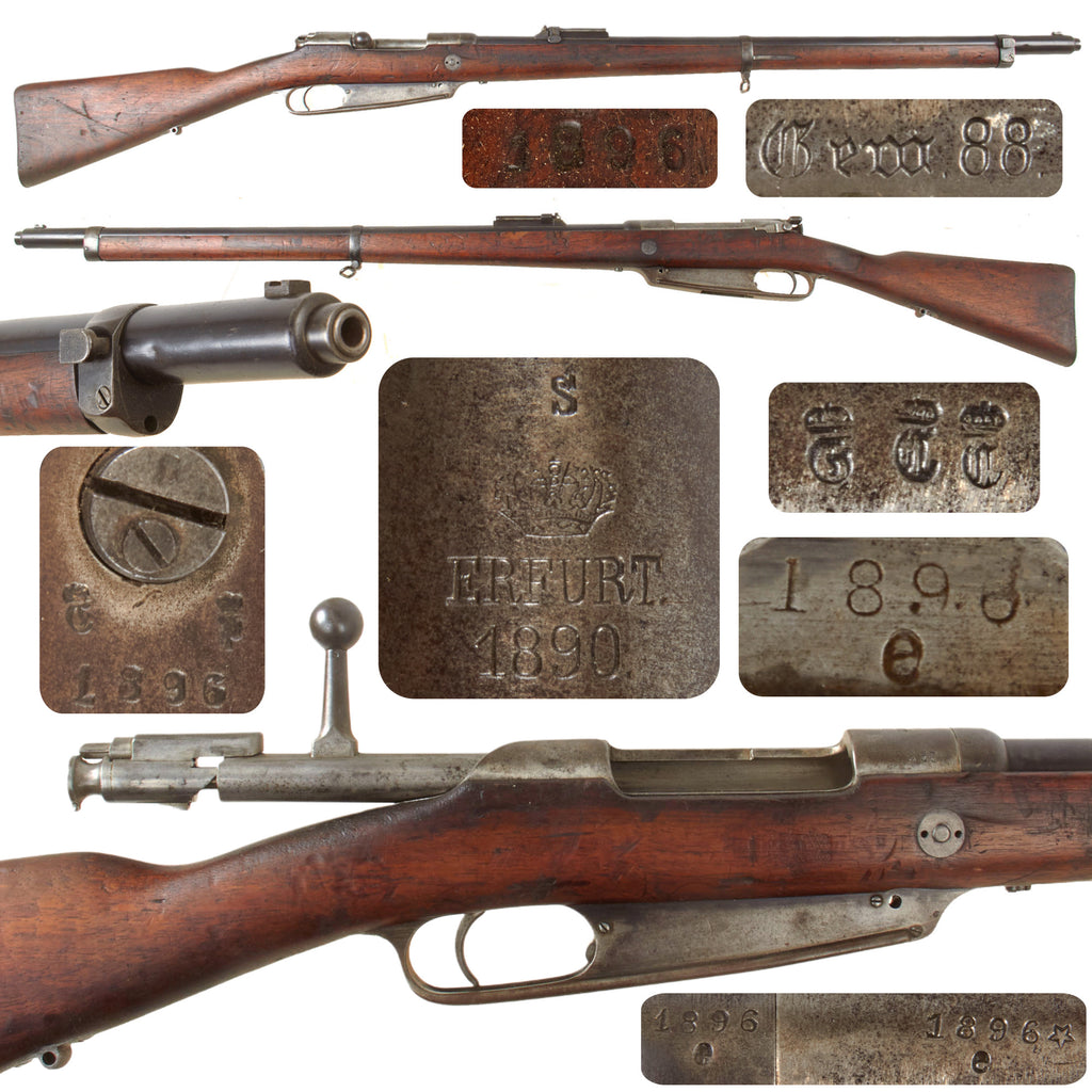 Original German Pre-WWI Gewehr 1888 S Commission Rifle by Erfurt Arsenal Serial 1896 e with No Turkish Markings Dated 1890 - Missing Bolt Head Original Items
