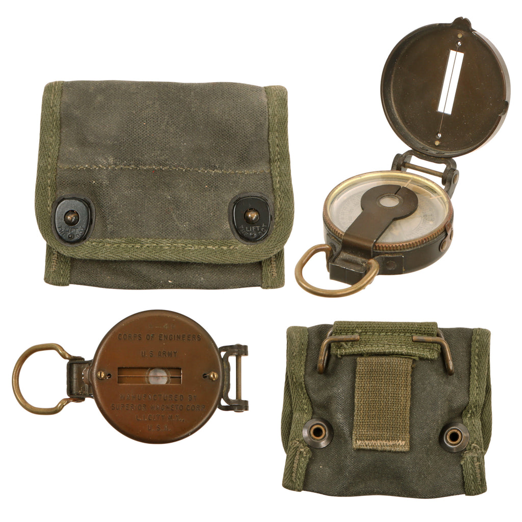 Original U.S. Post-WWII US Army M1938 Lensatic Compass By Superior Magneto Co. With Pouch - Dated September 1949 Original Items
