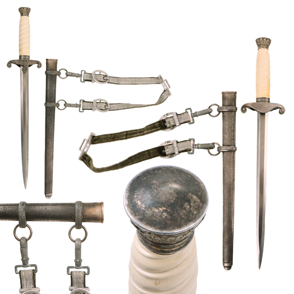 Original German WWII Heer Army Officer Dagger with Ivoroid Grip, Scabbard and Hanger - Excellent Unmarked Blade